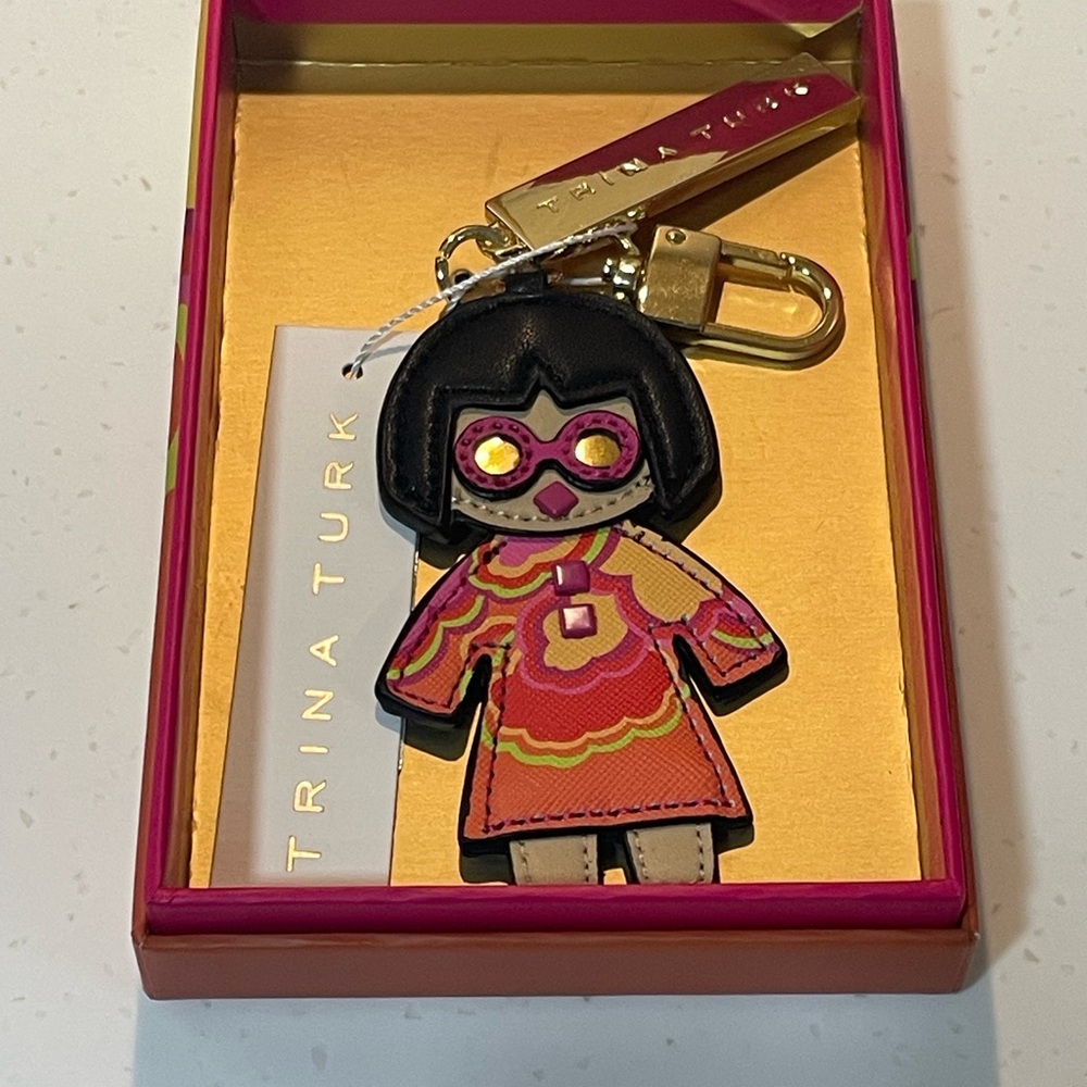 Trina Turk Doll Key Charm Character Keychain in Signature Bright Print NWT